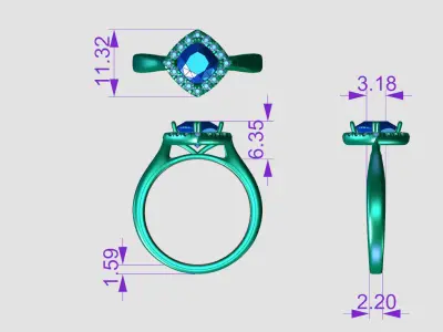 ZDR0110 topaz and diamond ring 3D print model
