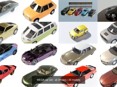 MEGA car set - all 39 cars 3D Model Pack