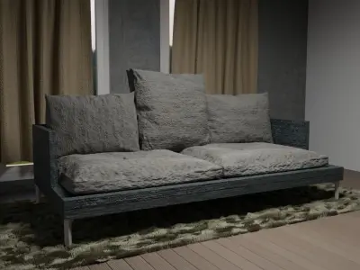 Sofa with two lamps hanging above it 3D model