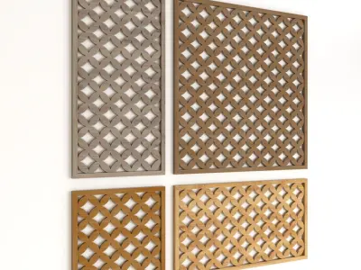 Wood Arabic Islamic pattern decorative grill screen 3D model 8