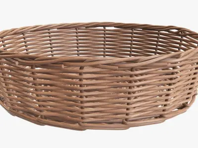Wicker basket round light brown 3D model