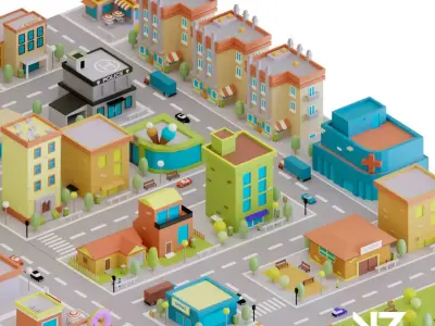 Low Poly Stylized City Pack Low-poly 3D model