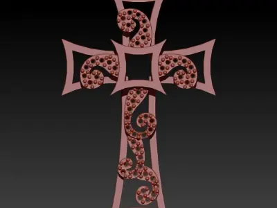 Scroll Design Diamond Cross Pendant  3D print model