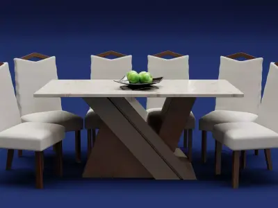 Modern Wood Table 6 seats 3D model