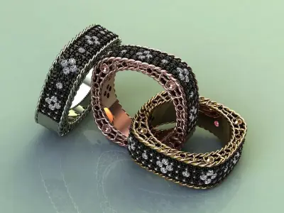 Venetian Princess  ring  with  black and white diamonds 3D print model