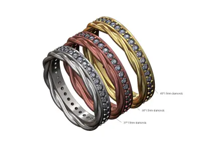 Twisted wire diamond wedding and engagement ring 3D print model