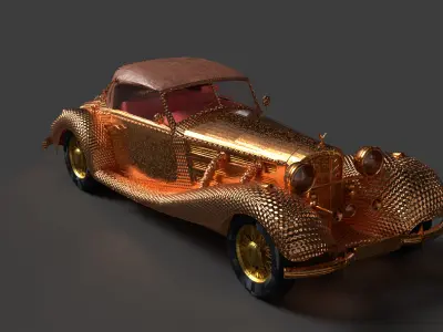 Golden vintage car   Low-poly 3D model