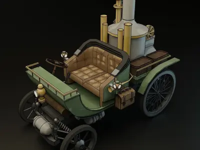 Steam car  Low-poly 3D model