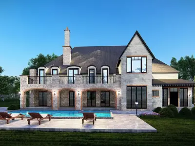 Luxury Stone House 3D Model Modern Suburban Villa Detailed  3D model