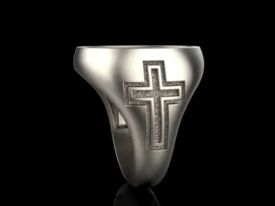 Oval signet ring with cross model 550 3D print model