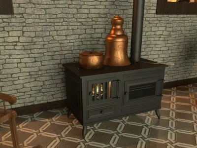 STOVE-PITCHER-POT old stove with chimney Low-poly 3D model