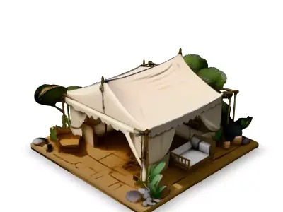 Luxury Safari Tent Diorama Low-poly 3D model