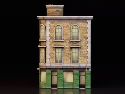 Realistic European Corner Building Low-poly 3D model