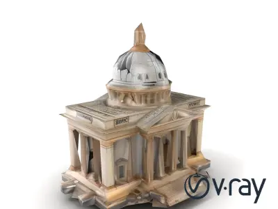 Cracked Government Building Ruin model pack Low-poly 3D model