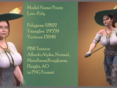 Pirate woman  Low-poly 3D model