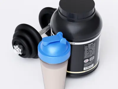 Supplement Packaging with Dumbell and Shaker 3D model