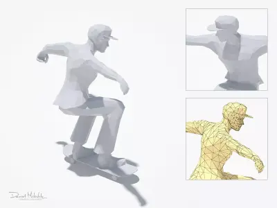 Skater Man Sport Pose  Low-poly 3D model