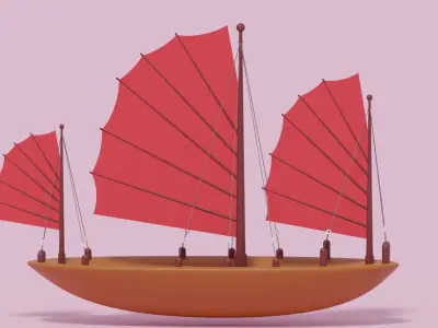 Asian Junk Ship Low-poly 3D model