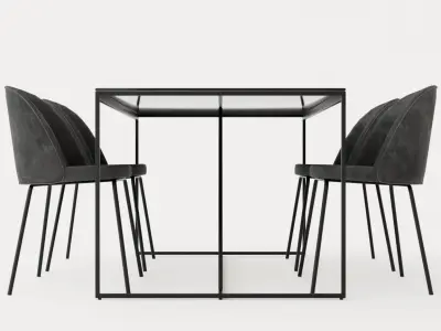 Indy Food Group With 4 Felipe Chair Velvet Black Gray Low-poly 3D model