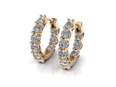 Earrings 7 two diamond hoop in rose gold 3D print model