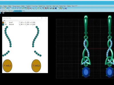 Earring Diamond and  sapphire 3D print model