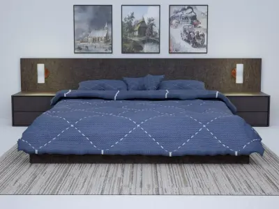 Bedroom modern bed frame with headboard and footboard 3D model