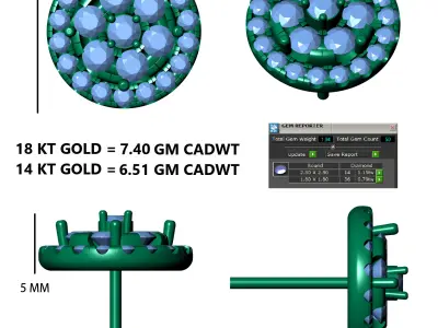 Luxury Iced-Out Round Cluster Diamond Stud Earrings 3D print model