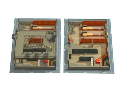sky fi isometrical shooting room shelter hangar Low-poly 3D model
