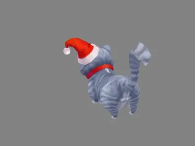 cartoon christmas fat cat - grey Low-poly 3D model