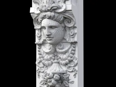 Corbel ornate marble column with face 3D model