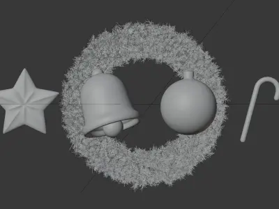 Christmas 3D Asset Pack Wreath Bell Ornament Candy Cane and Star 3D model