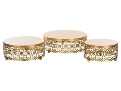 Gold Rhinestone Risers 3 Piece Cake Stand Set 3D model