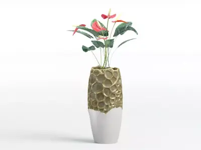Red anthurium Plant in a decorative vase 3D model