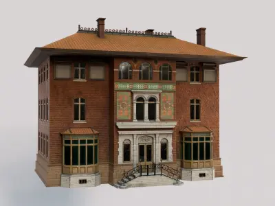 Villa low-poly 3D model house with windows and balconies Free low-poly 3D model