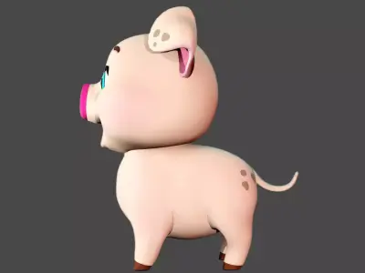 Rigged Nude Stylized Farm Pig Low-poly 3D model