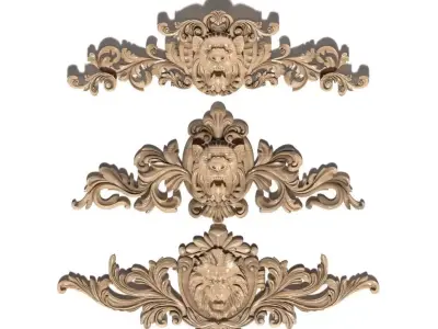 Cartouche-022 ornate wood carvings - 3D model