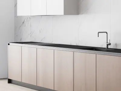 107 modern kitchen 04 minimal white wood marble 3D model