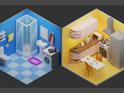 Simple apartment interiors pack 1 Low-poly 3D model