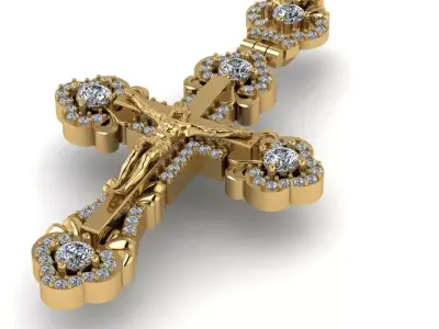 G0460 gold cross with diamonds 3D print model