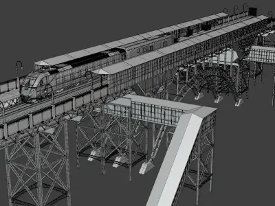 American train station V 3D model
