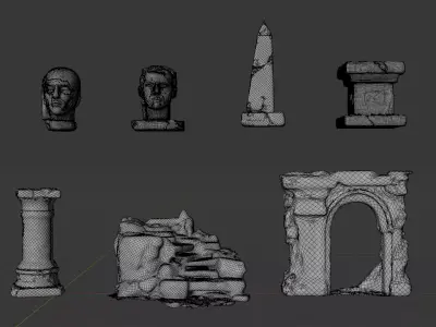 Ancient Ruined Architecture Pack 7 Stone Props Low-poly 3D model