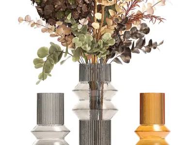 Modern bouquet of dry branches Hydrangea vase Lotus 417 3D model