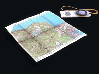 Map and Compas Low-poly 3D model
