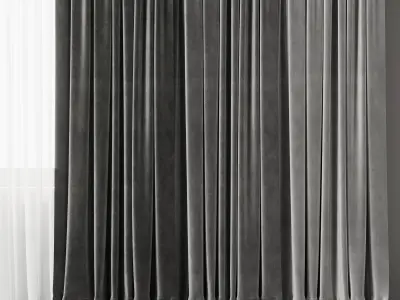 Classic Curtain with rod gray Curtains Collections 002 HBH Low-poly 3D model