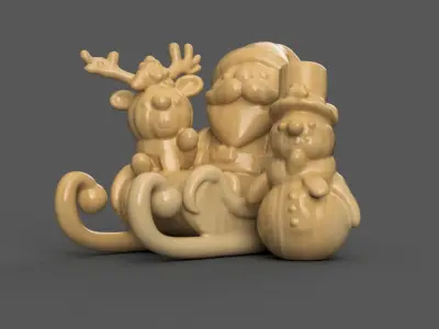 Santa and Deer Sleigh with Snowman 3D Christmas Decor 3D print model