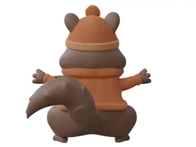 low poly cute squirrel wearing sweater Low-poly 3D model