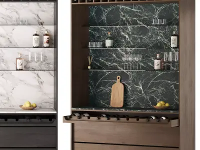 Home Wooden Wine Bar with Marble Tabletop 3D model