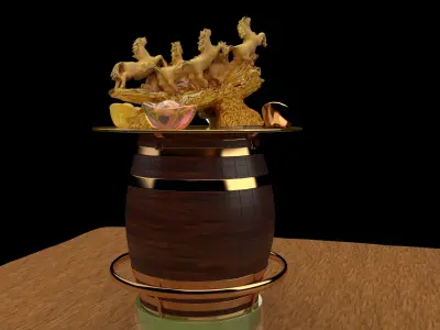 Chinese gold ingot with golden horse statue  3D model