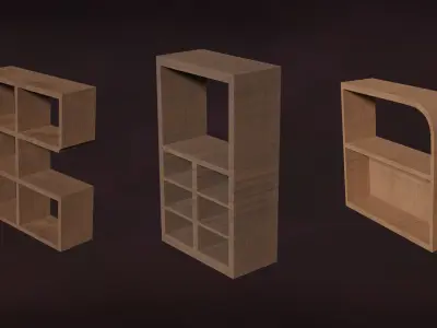 Deco BookShelfs Wood Style Scape Lignum Lot 2 Group N1- Low Low-poly 3D model