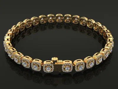 Diamond Cushion Halo Bracelet Tennis  3D print model